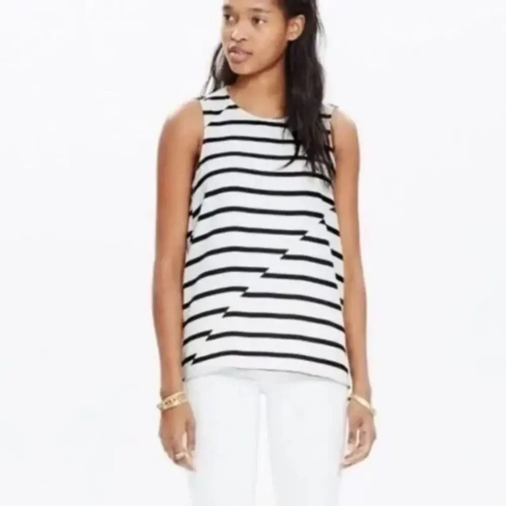 Madewell Women's‎ Size XXS Black & White Striped Sleeveless Tank Top